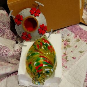 Hummingbird Feeder EUC,Colorful Art Glass VINTAGE, Gorgeous!